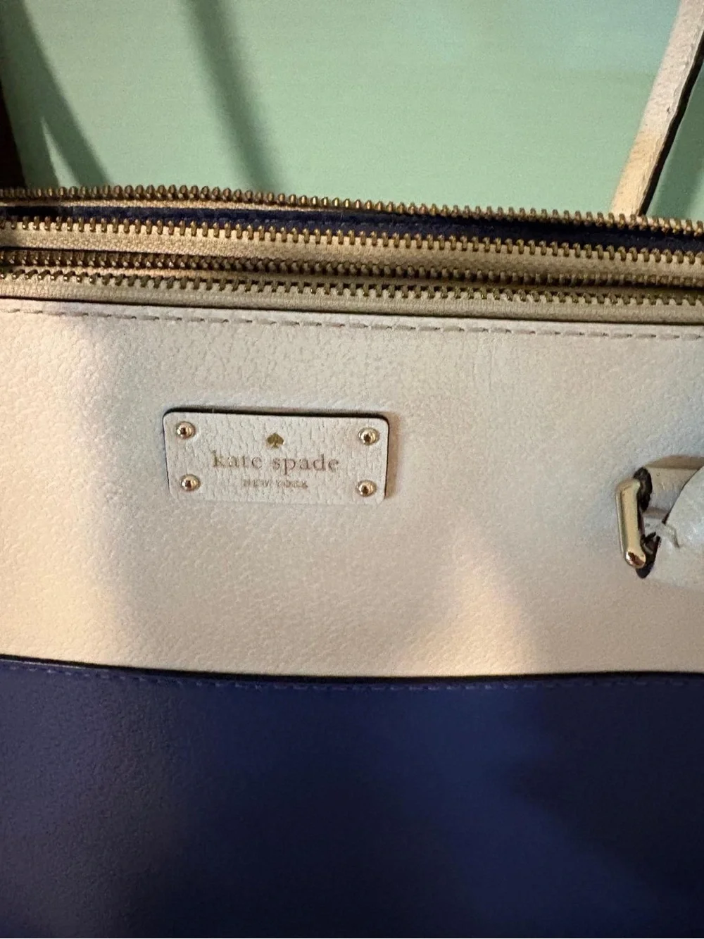 Kate Spade Grove Street Carli Satchel Blue Cream Colorblock Leather Handbag